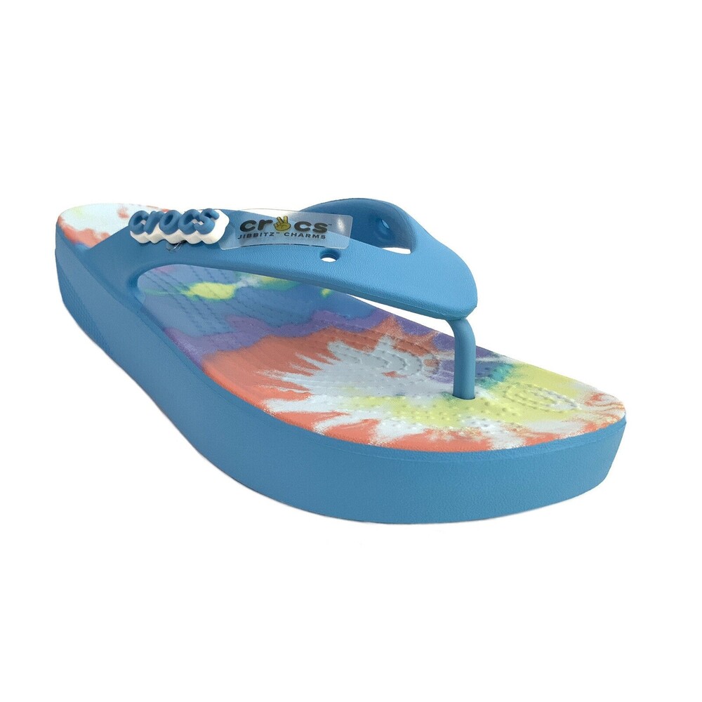 New CROCS Classic Platform Flip Flop Tie-dye Footbed Blue 7